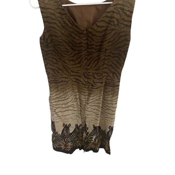 Vintage‎ Stonebridge Made in Mexico Brown Zebra print Linen Rayon Dress Size 6P - Picture 2 of 9